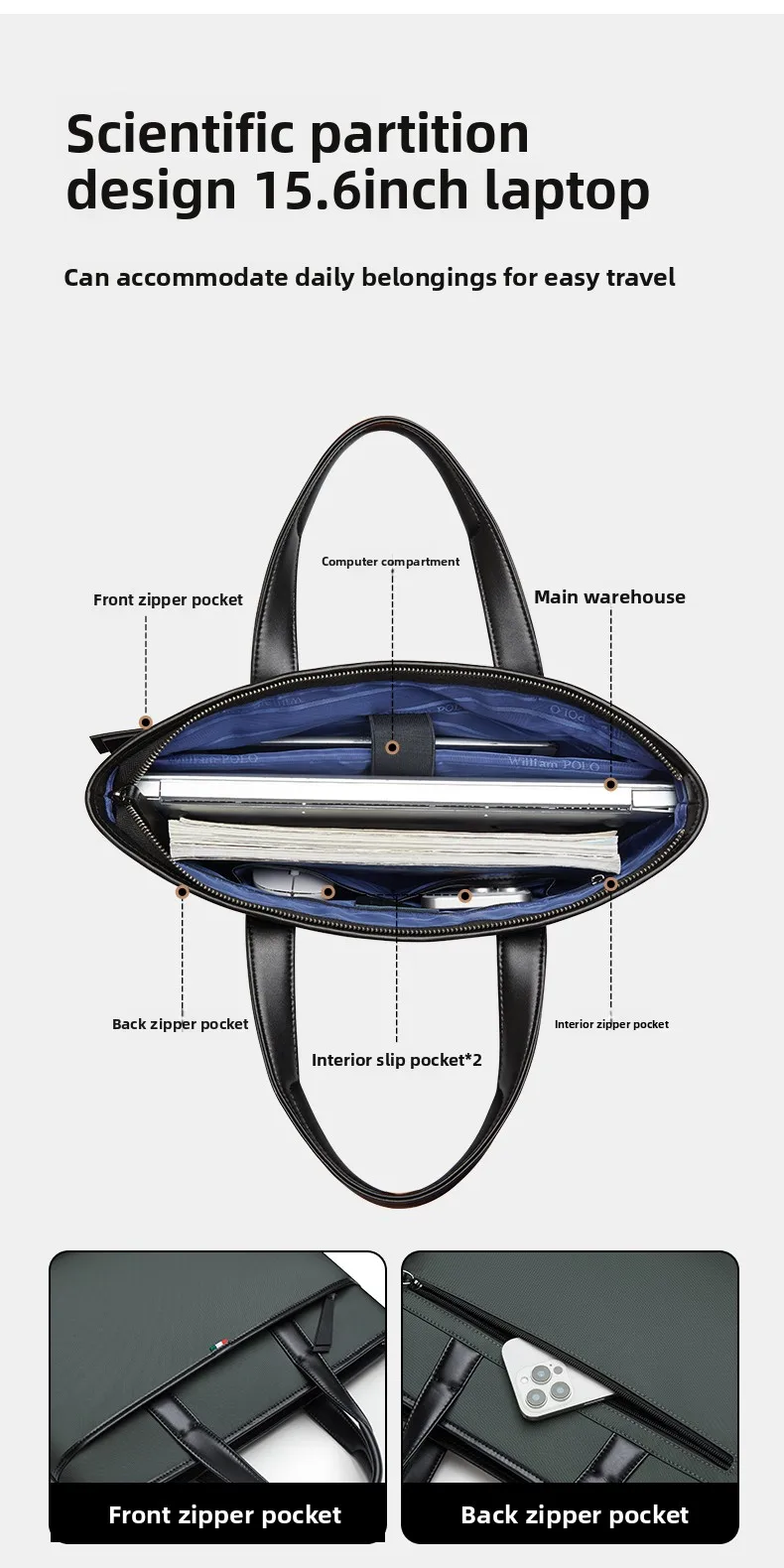 Men's Business Briefcase Wear-Resistant Laptop Notebook Computer Bag Document Handbag for Office Commuting Travel