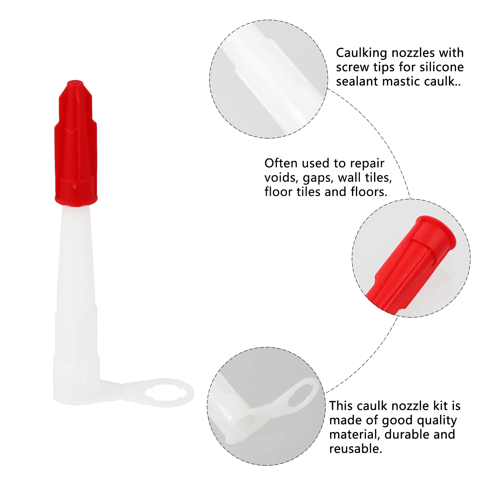 

Caulk 2 Colors White Red Reusable Silicone Tube Nozzles Screw Tips Caulk Caps Waterproof Sealant Outdoor Beauty Tool Glue