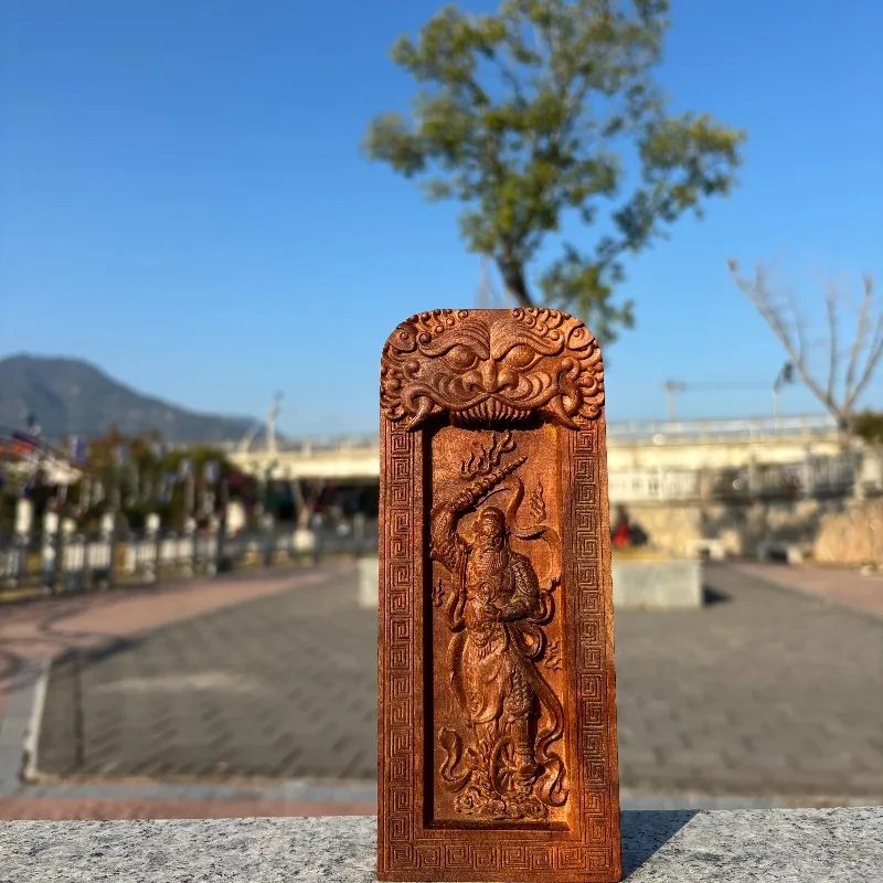 Hand-Carved Premium Lightning Strike Jujube Wood Zhao Gongming Tablet - 6.9