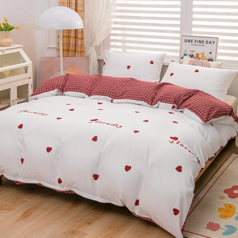 Heart Duvet Cover Cute Red Love Hearts Print Bedding Set 3Pcs Kids Girls Kawaii Heart-Shaped Pattern Comforter Cover Home Decor