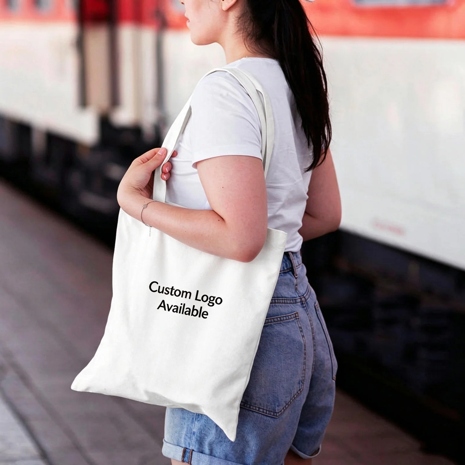 Personalized Custom Photo Canvas Tote Bag 34*39cm, Single Sided Printing Custom Logo Image Reusable Shopping Bag, DIY Custom Pat