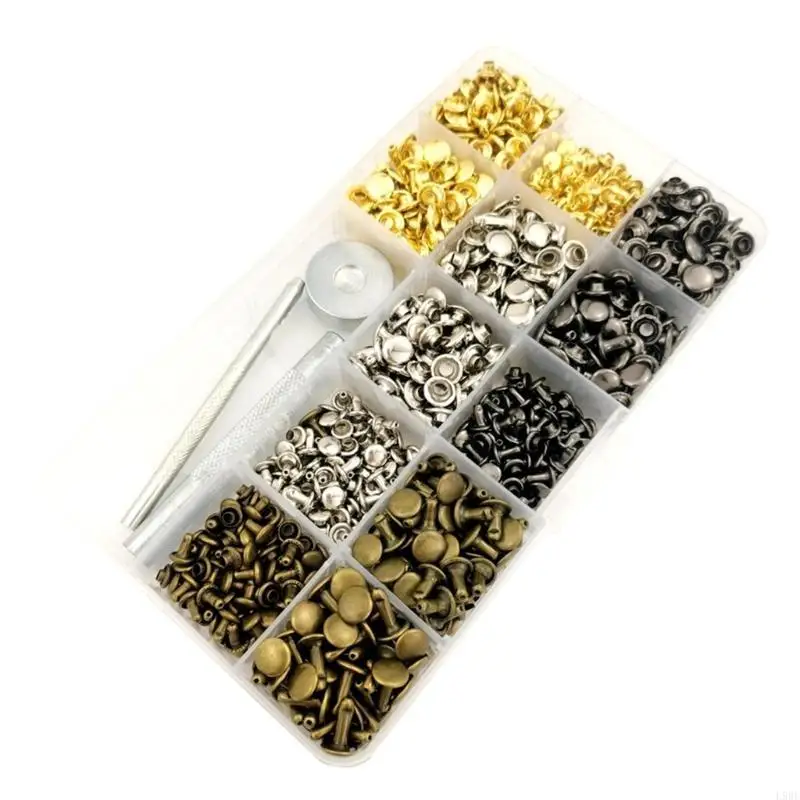 L9BE 480 Sets Double Caps Rivet Metal Studs for Leather Crafts, Leather