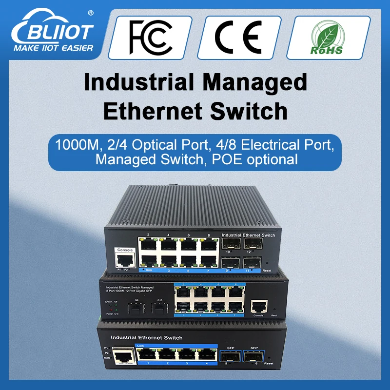 BLiiot Managed Switch POE Optical port SFP20 kontrol aliran manajemen jaringan jarak jauh 4 port optik 8 port listrik 100/1000m