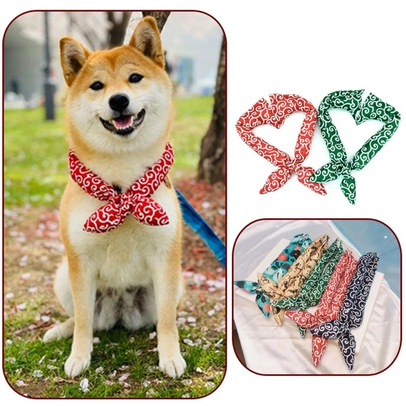 Original Pet Dog Bandana Tang Thread Printing Puppy Bib Bow Tie Party Neck Accessories Kitten Grooming Kerchief Shiba Inu Collar