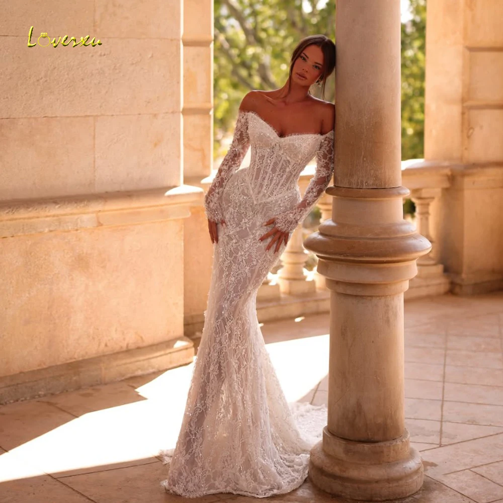 Loverxu Mermaid Wedding Dresses Sweetheart Off The Shoulder Vestido De Novia Lace Embroidery Backless Custom Made Bridal Gown