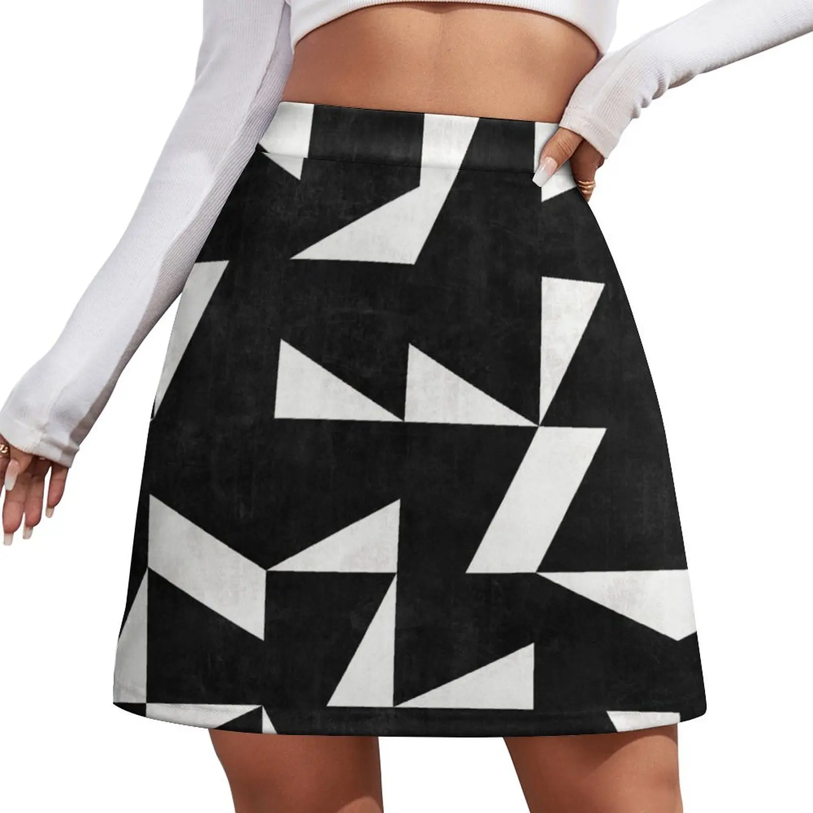 Mid-Century Modern Pattern No.10 - Black and White Concrete Mini Skirt School skirt Womens dresses Women clothing Mini Skirt