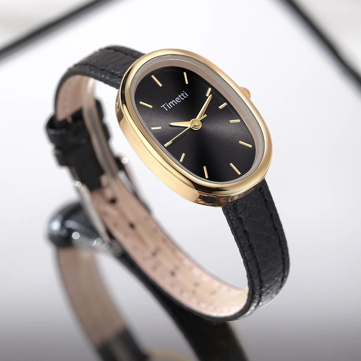 Retro Oval Leather Strap Women's Watch, French-Style Elegant Commuter Watch for Women