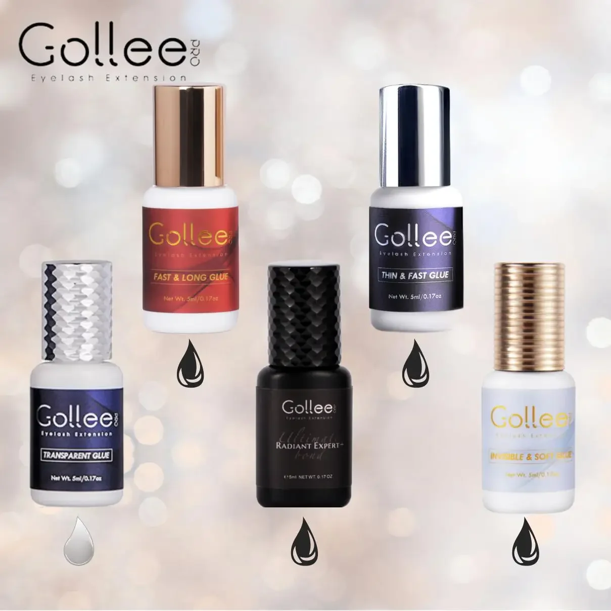 Gollee 5ml 0.5 Second Fast Drying Strong False Eye Lash Extension Glue Adhesive Retention 5-7 Weeks Low Smell Mink Eyelash Glue