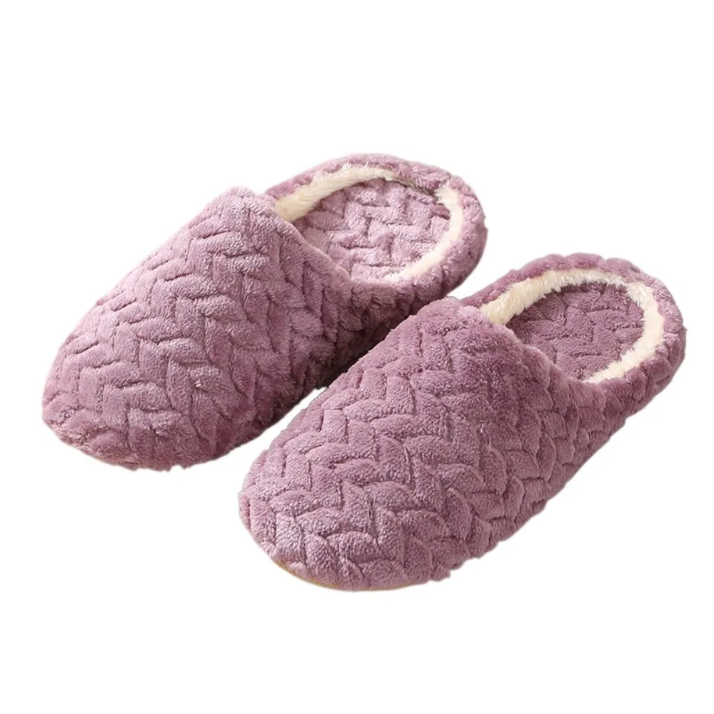 Non-Slip Plush Warm Slippers Fluffy Casual Home Silent Slippers Thicken Homewear Shoes Winter Indoor Slippers Dormitory