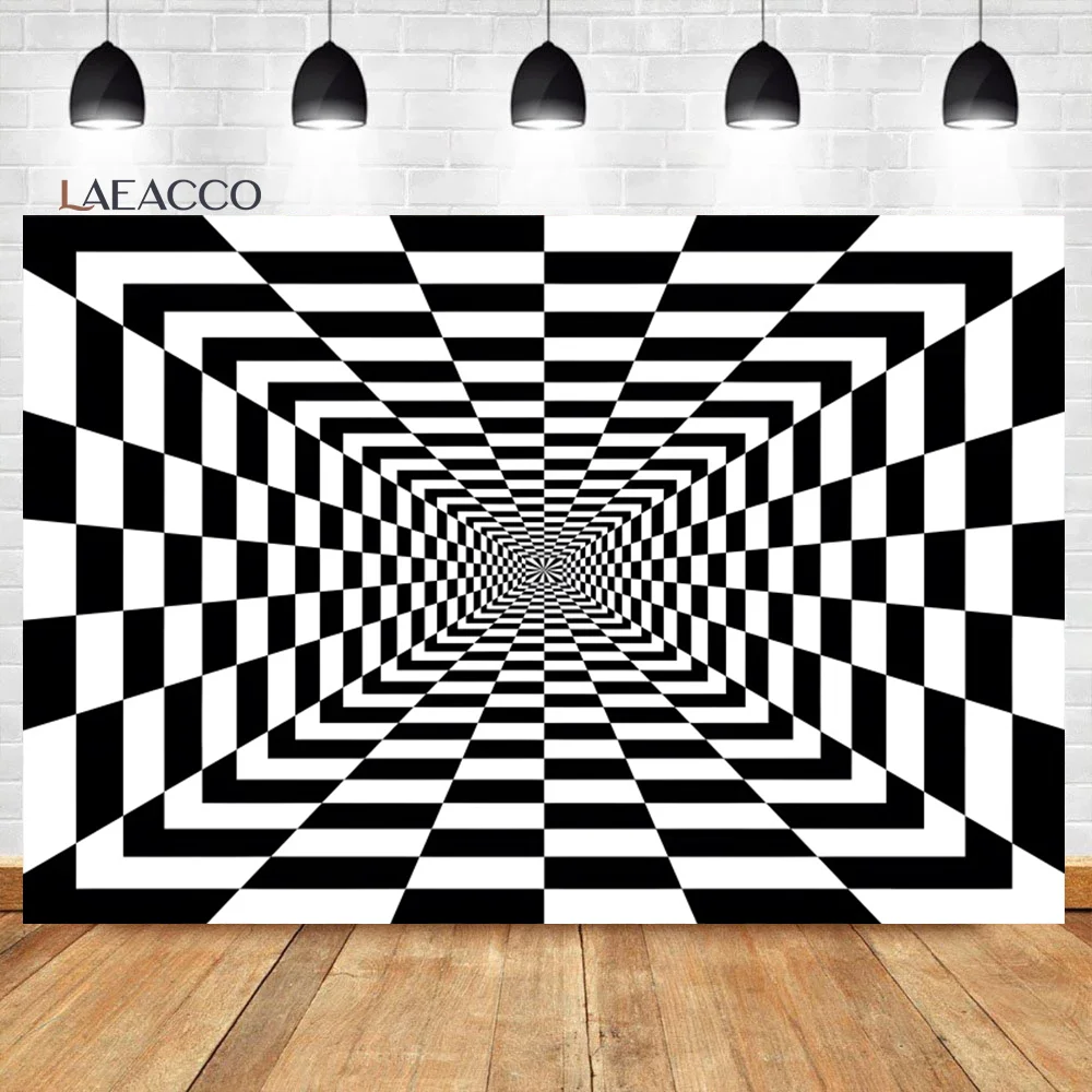 Laeacco Black And White Spiral Vortex Backdrop 3D Effect Endless Tunnel Striped Swirl Adult Kids Portrait Photography Background