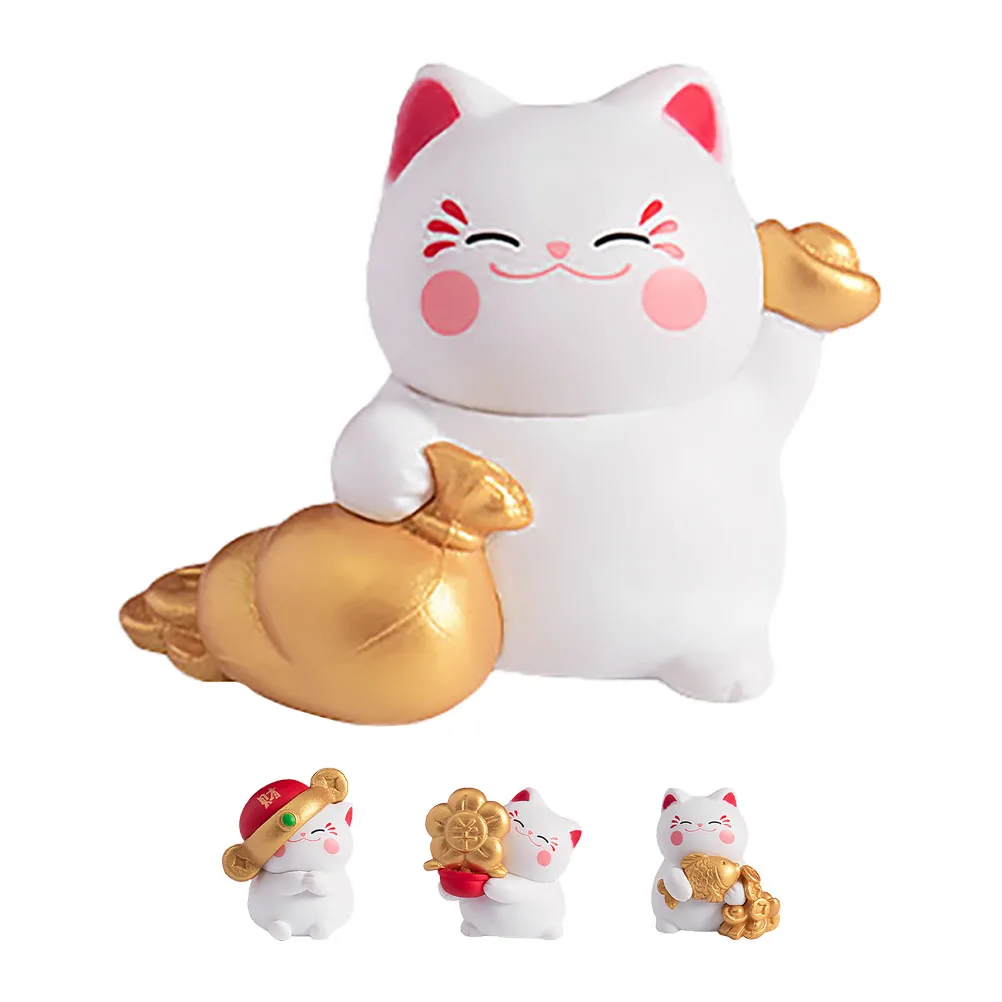 

4 Pcs Fortune Cat Decoration Handpainted Resin Mini Statues Lucky Wealth Cats Cartoon Desk Ornaments Garden Accessories