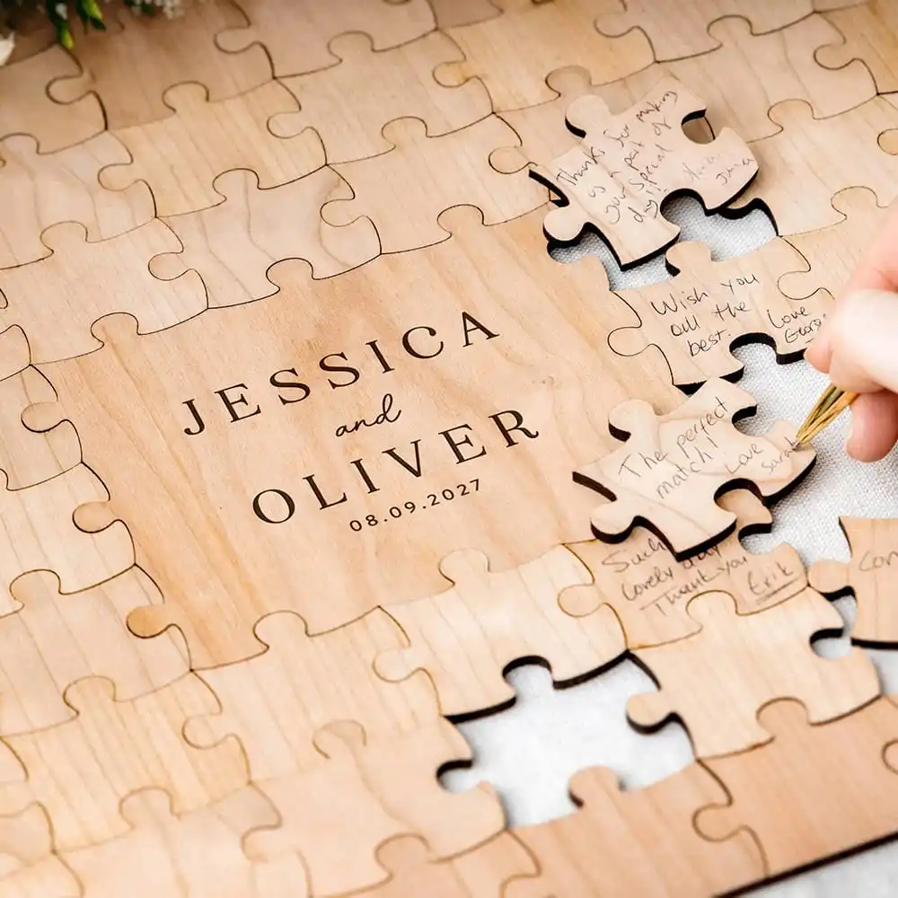 Personalised Puzzle Guest Book Wedding Wooden GuestBook Alternative Custom Name Couple Jigsaw Gift Wedding Decoration