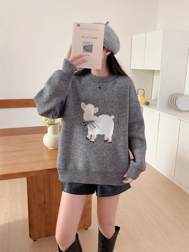 Women Christmas Red Pullover Cashmere Sweater Harajuku Y2k Long Sleeve O-Neck Knitted Sweaters Vintage 2000s Clothes Autumn 2024