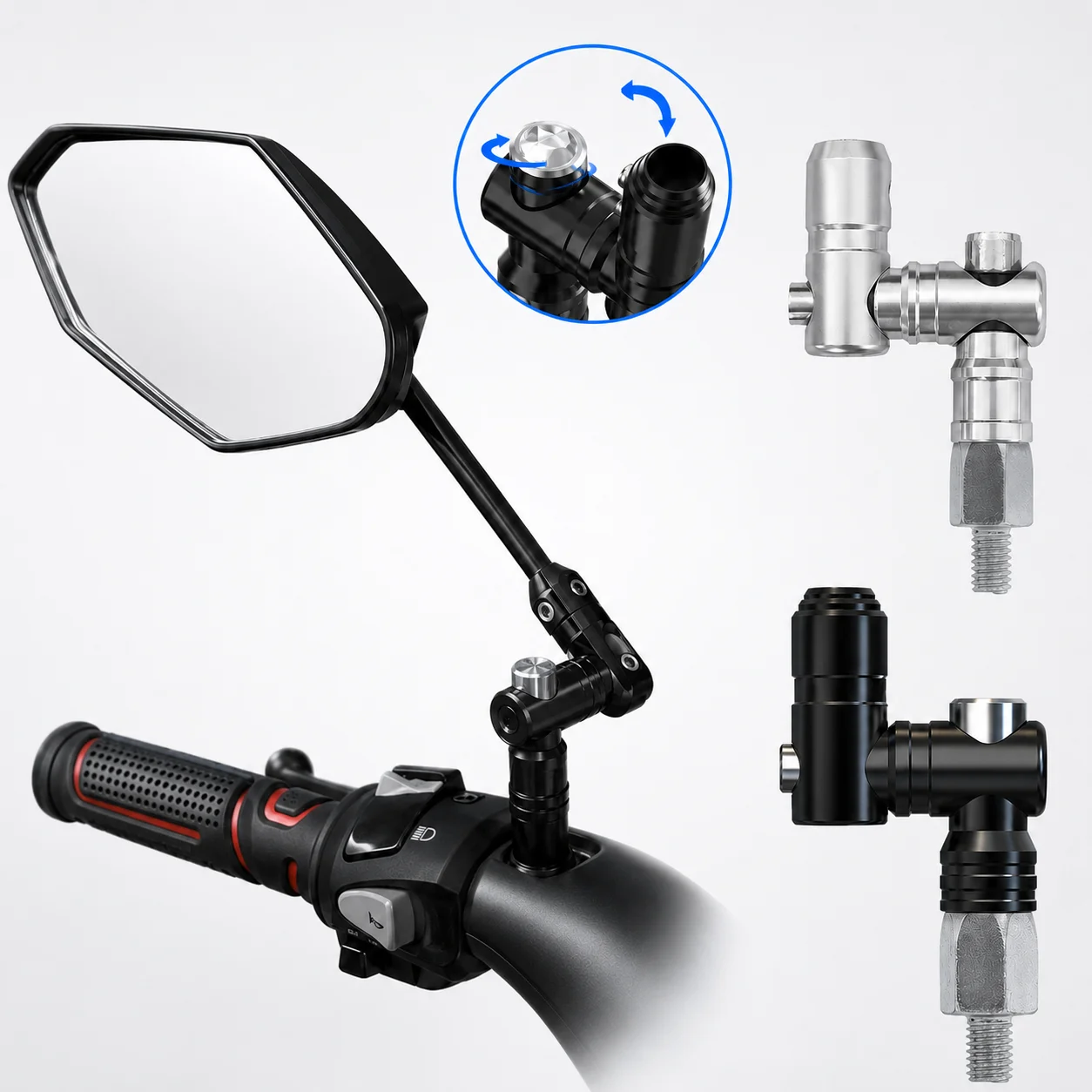 Motorrad-Rückspiegelhalterung 360° °   Verstellbarer 10mm Aluminium-Spiegeladapter, Erweiterungshalterung mit Drehbarer Schraubbefestigung