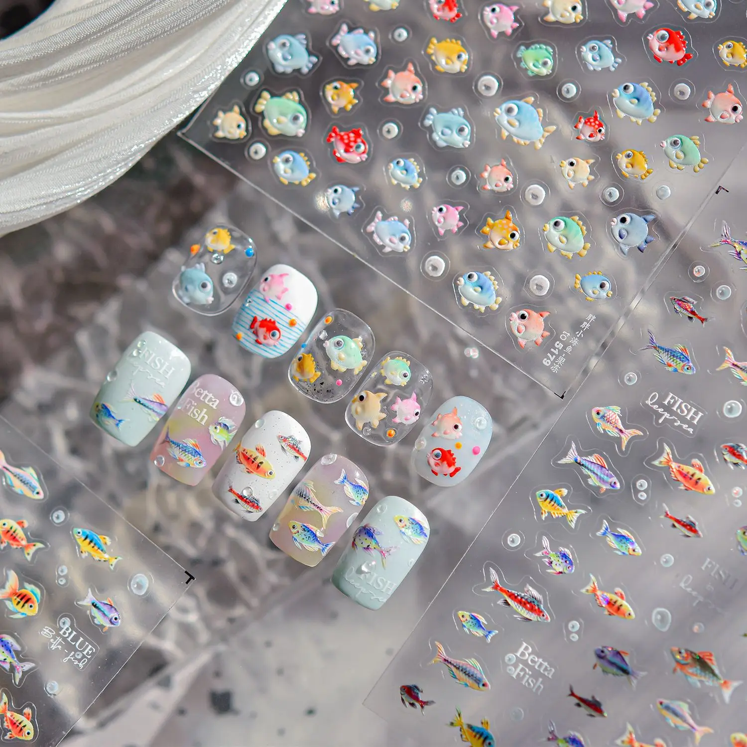 Summer Ocean Nail Stickers Cute Colorful Fish Pattern Nail 3D Decorations Stickers Self Adhesive Man icure Accessories DIY Parts
