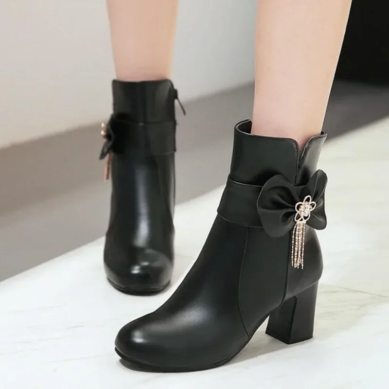 New fashion in autumn and winter super high and sweet bow boots pink round head high heel women boots