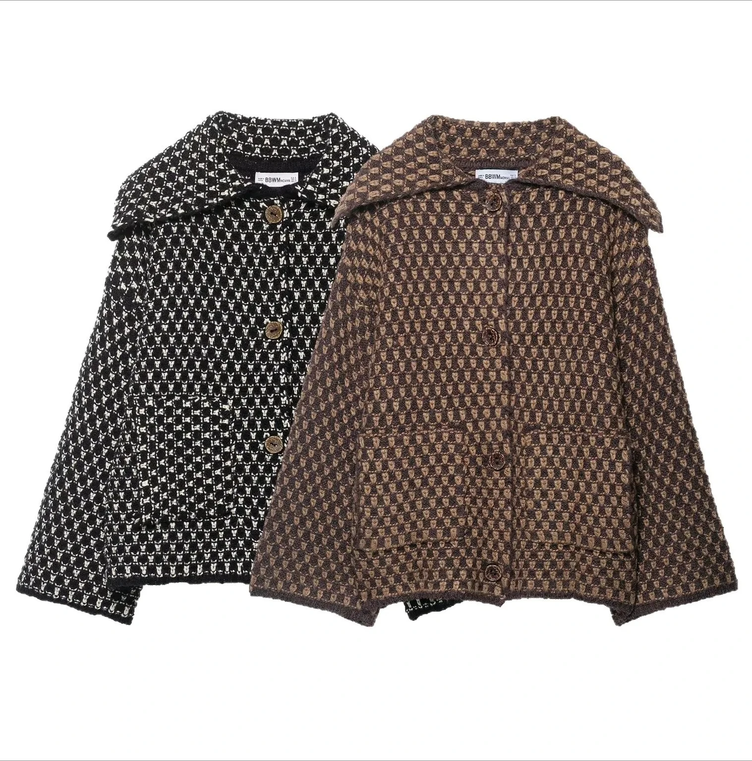 سترة نسائية خريفية متعددة الاستخدامات على طراز الشارع مفتوحة من القطن السميك معطف فضفاض محبوك بأكمام طويلة بني