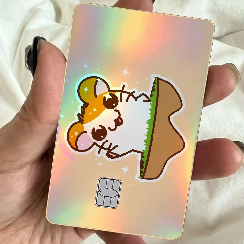 Hamtaro 4Pcs Holographic Laser Card Stickers - Rainbow Shimmer Waterproof Skin For Credit & Bank Cards