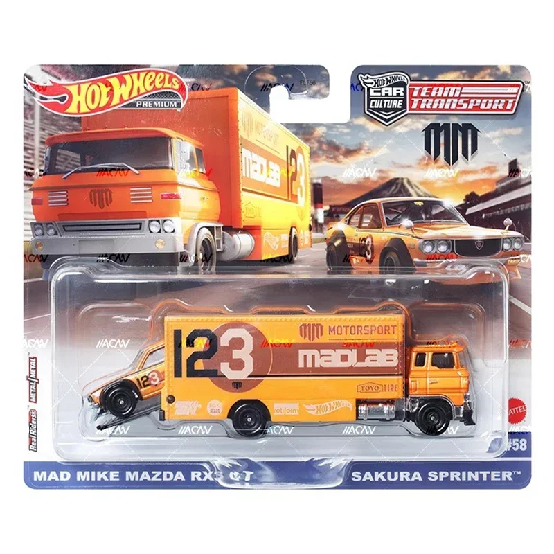 Original Hot Wheels Premium Auto Kultur Team Transport Kinderspiel zeug für Jungen Druckguss Nissan 35gt-rr Mazda RX3 Tomaso Pantera