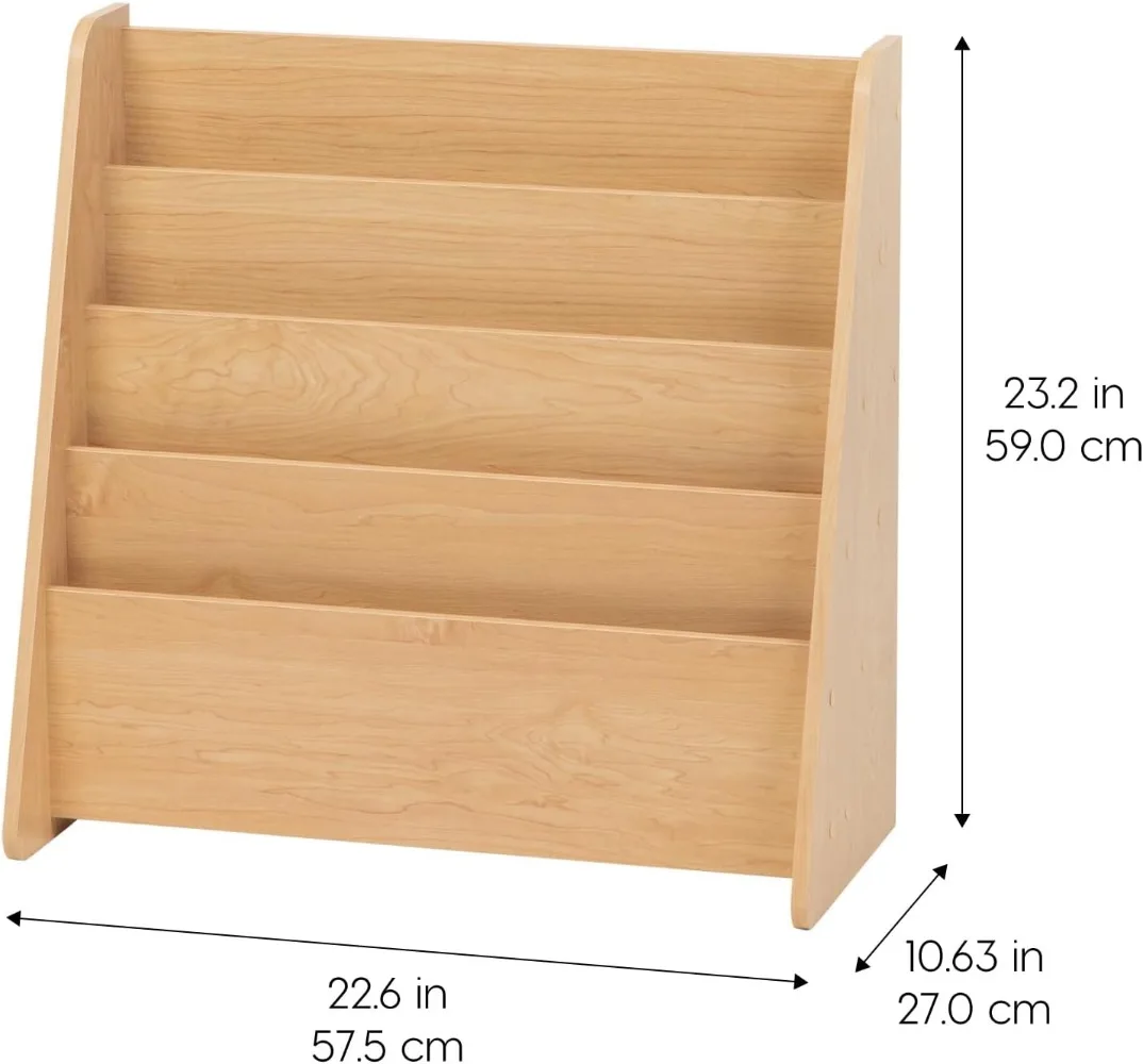 ワイド木製マガジンラック、4ポケット定期本スケッチブックスタンド、深いコンパートメント付き、リビングルーム、教室、オフィス用