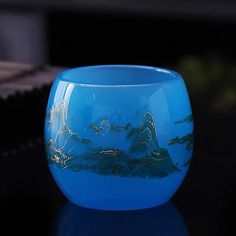 Jade Porcelain Glass Tea Cup Qianli Jiangshan Tea Cup Carving Master Cup Chinese Kungfu Tea Set Multiple Colors To Choose From