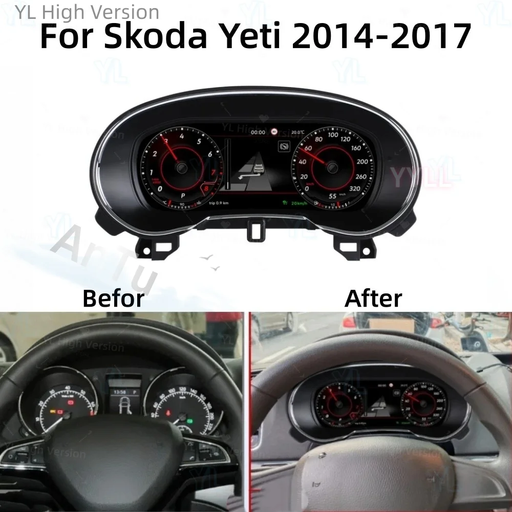 10.25 Inch Virtual Cockpit Digital LCD Instrument Cluster Speedometer Dashboard Screen For Skoda Yeti 2014-2017 Plug And Play