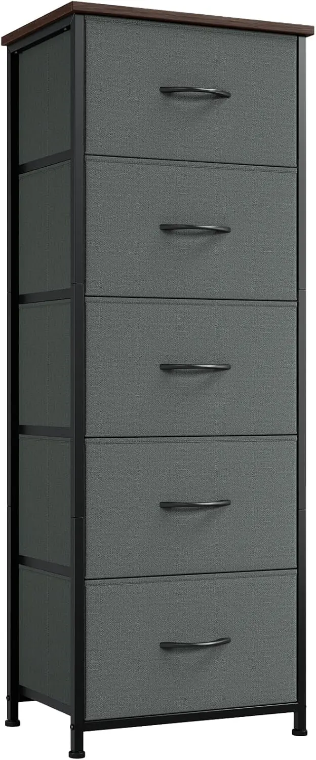 

Tall Dresser for Bedroom with 5 Drawers, Storage Organizer Chest of Drawers with Removable Fabric Bins for Closet Bedside Liv