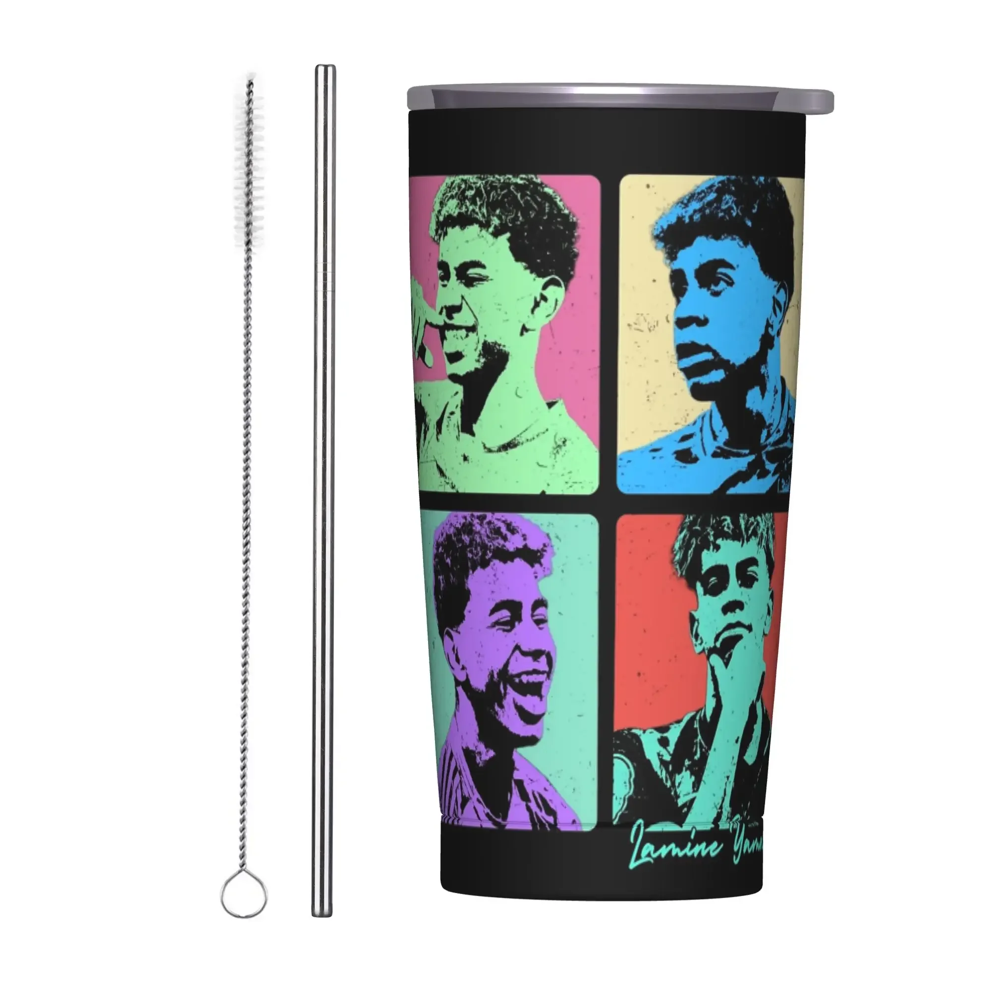 Lamine Y-Yamal Tumbler Vacuum Insulated Football Soccer Thermal Cup with Lid Straw Double Wall Mugs Hot Cold Drink, 20oz