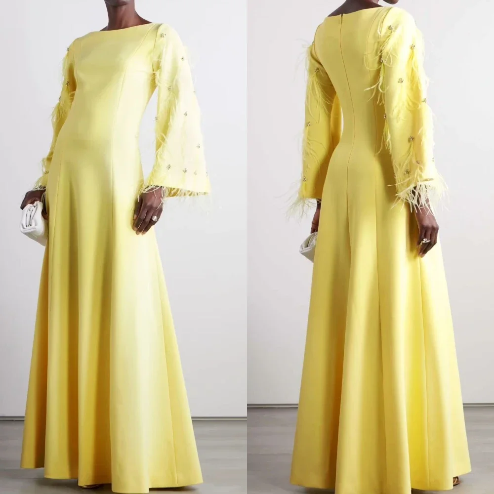 

Индивидуальные вечерние платья с бисером и перьями, А-силуэт, с круглым вырезом, на заказ, для особых случаев, в пол, для выпускного вечера