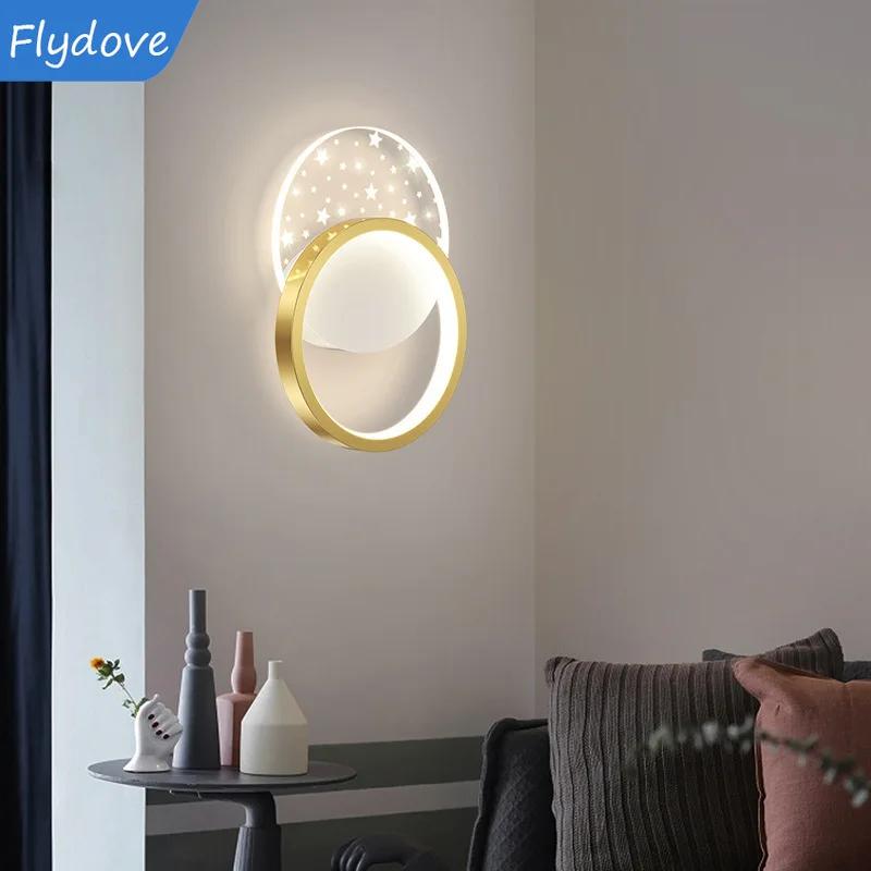 

Modern Creative Black gold wall lamp LED star Light For Living Room Night Light Bedroom Bedside Hallway Indoor Decor Lighting