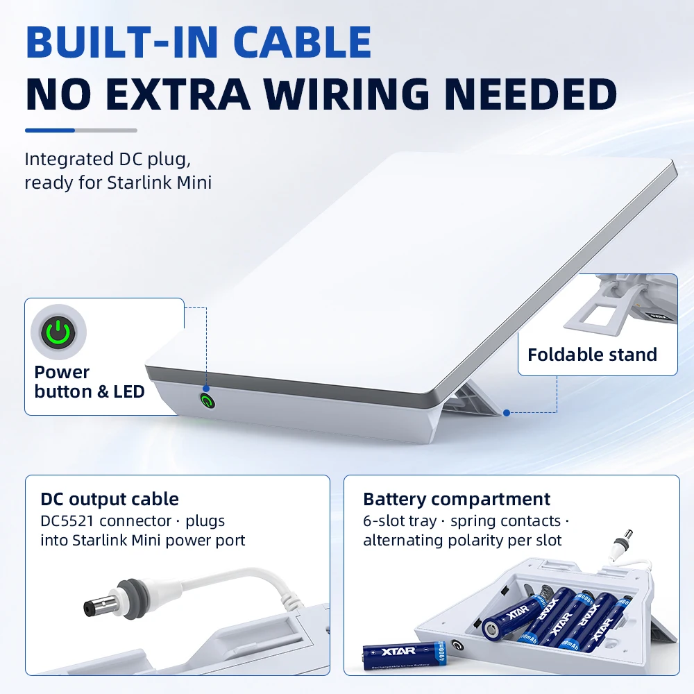 XTAR X6 Power Base do Starlink Mini, składana podstawka, bateria nie jest dołączona, przenośne zasilanie off-grid do kamperów/kempingu — zdjęcie produktu 3