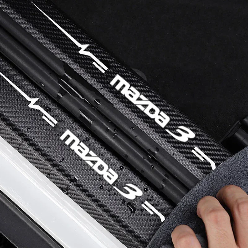 Car Door Edge Guards Door Sill Protector Carbon Fiber Stickers for Mazda 3 M3 Logo Auto Trunk Sill Anti Scratch Mouldings Strip