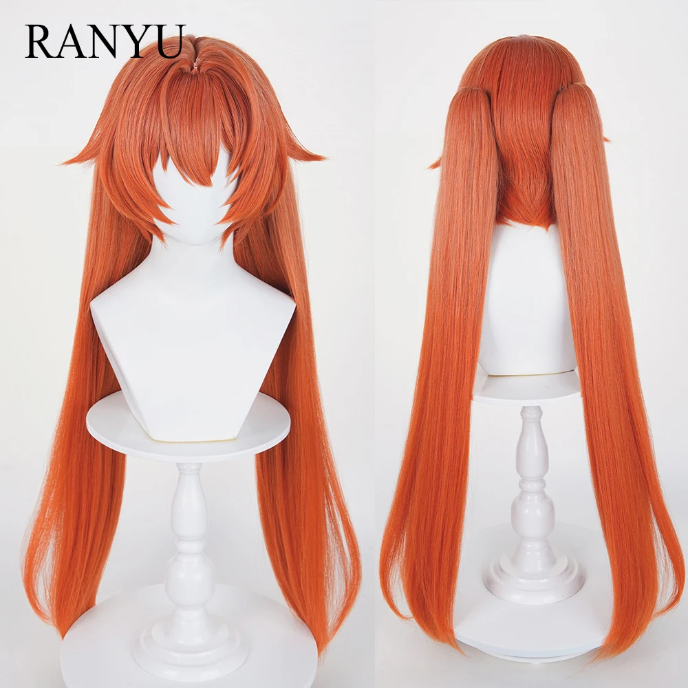 

Synthetic Long Straight Double Ponytail Clip Orange Wigs with Bangs for Daily Cosplay Party Anime Game Fluffy Wig