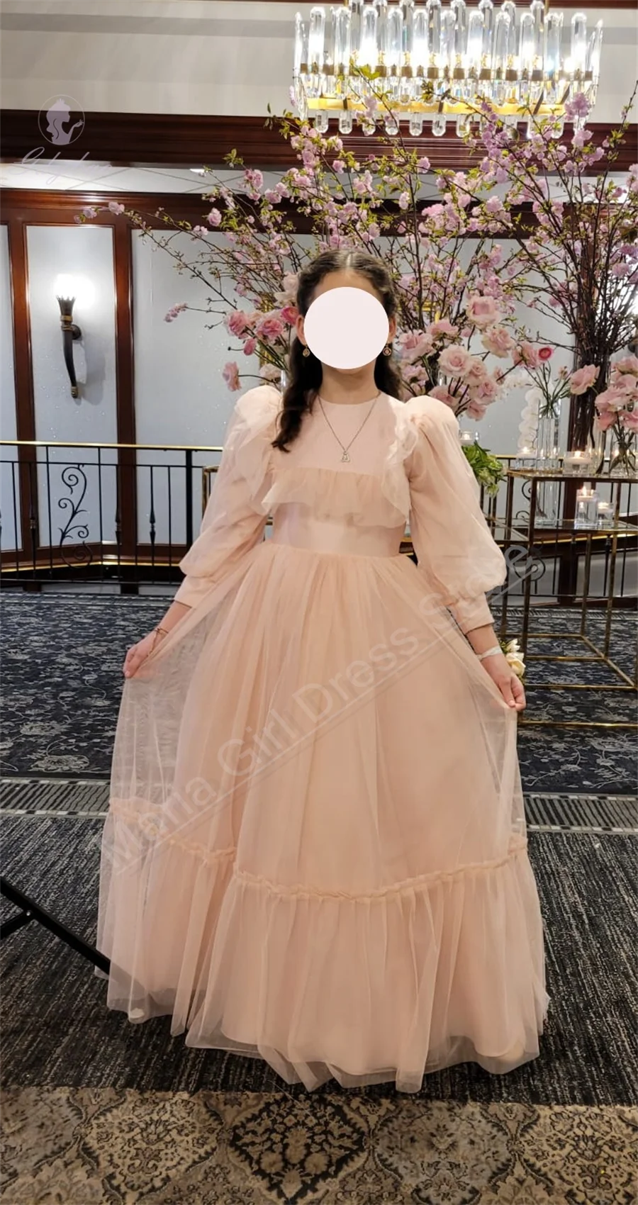 Girls Party Dresses Pink Mesh Elegant Flower Girl Dress Long Sleeves For The First Communion Princess Birthday