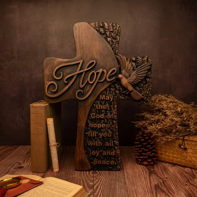 Vintage Wooden Wall Cross Religious Christian Cross, Faith, Hope, Catholic Church Decor
