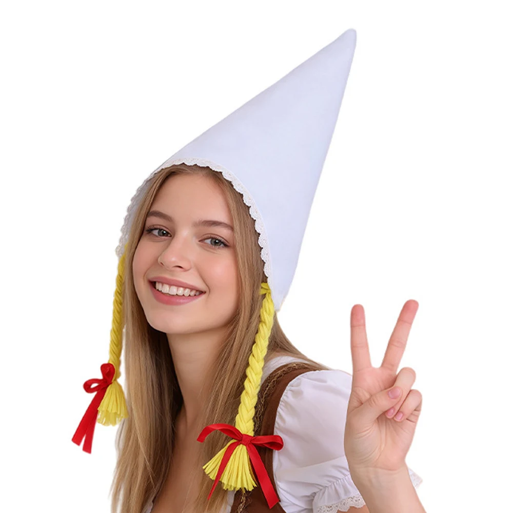 Accessoire de costume de conte de fées, chapeau de gnome pointu avec tresses, couvre-chef pour adulte, pour Oktoberfest, cosplay néerlandais, Halloween, carnaval