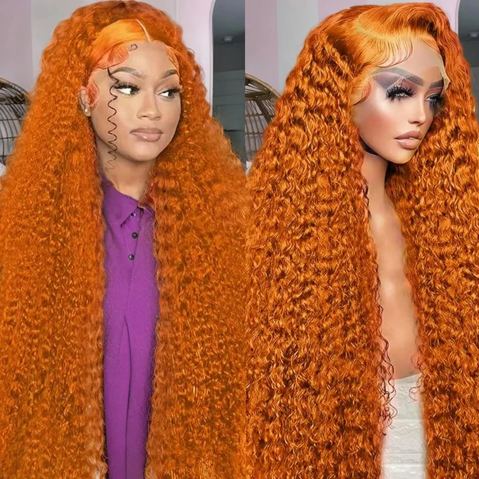 

180 Density Transparent HD Human Hair Wig 40 Inch Deep Wave 350 13x6 Lace Frontal Wigs 13x4 Water Wave Lace Front Orange Ginger