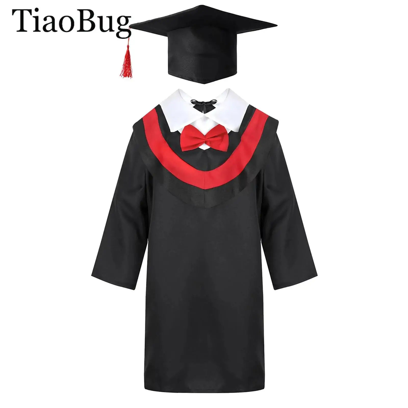 

Boys Girls Graduation Gown Cosplay Students Bachelor Costume Preschool Primary School Robe Uniforms with Tassel Cap Set Dress Up