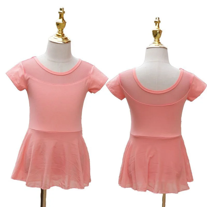 البرتقال فتاة فستان الباليه الأطفال ملابس رقص الجمباز فستان القطن مرحلة فستان رقص للفتيات الاطفال رداء رقص الباليه مع تنورة الشيفون