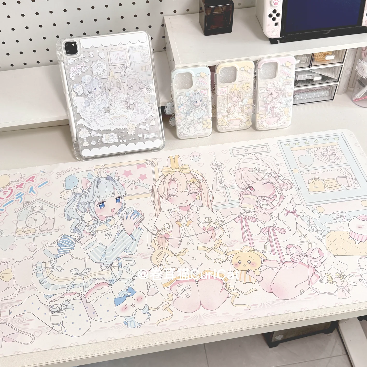 Aardbeienpop Kawaii Creatieve PU lederen bureaumat |   XXL cartoon waterdichte antislip muismat, anime schattig meisje zoet decor