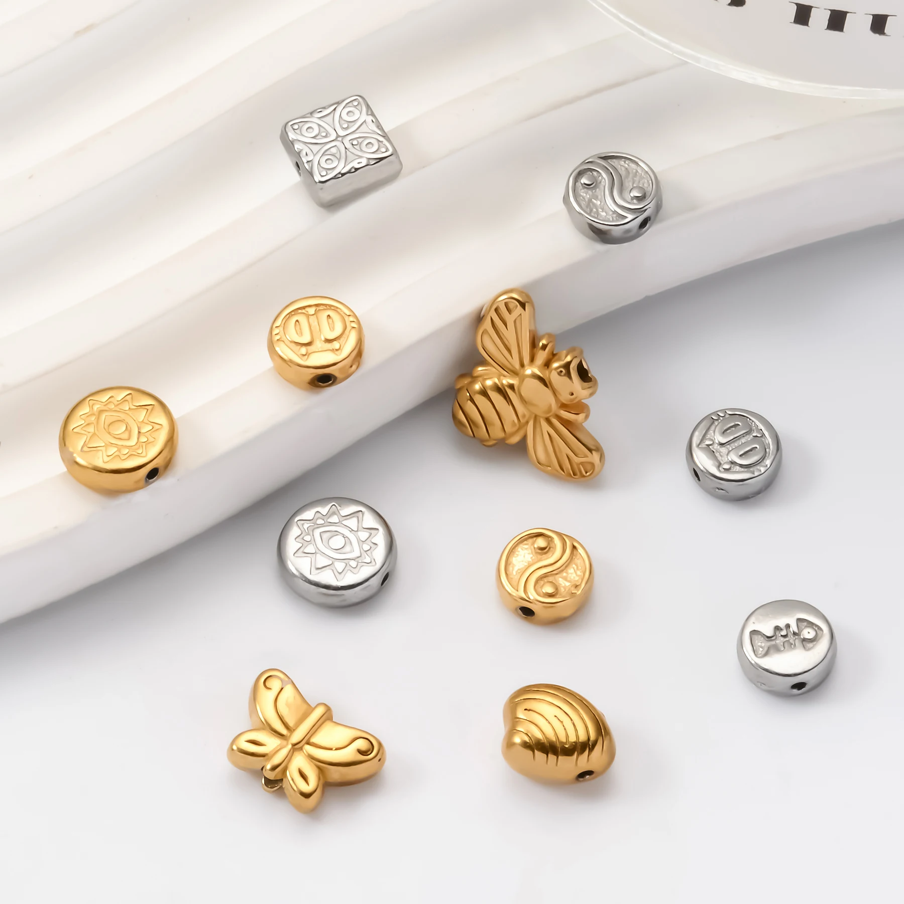 8Pcs High Quality Stainless Steel Casting Loose Spacer Beads Charms For Diy Beaded Bracelets Jewelry Handmade Making