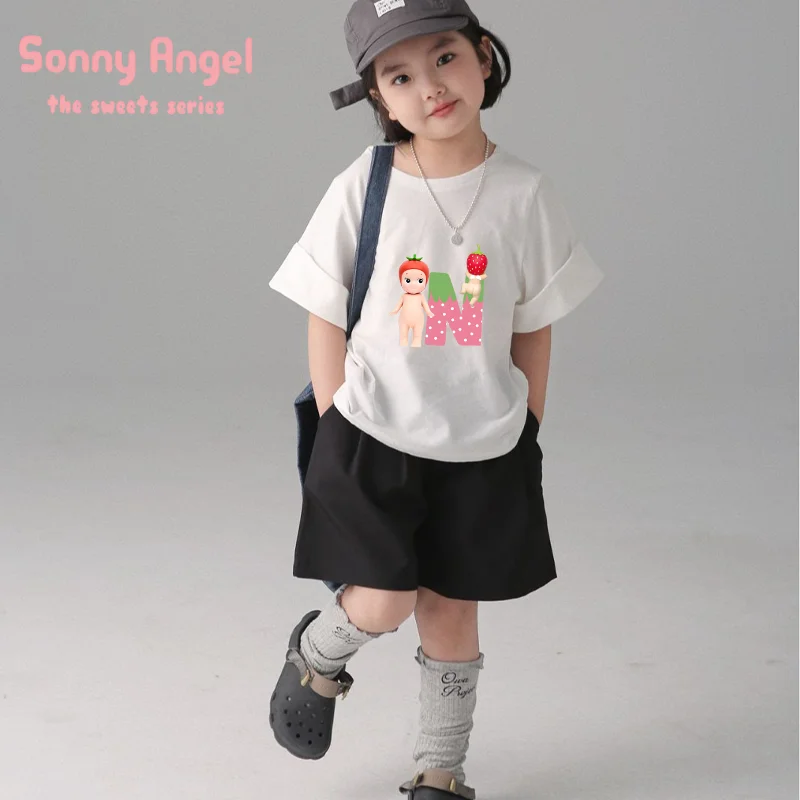 Sonny Angel T-Shirt Kids Short Sleeve Crop Coat Game Character Pattern Fashion Print A-Z Letters Short Sleeve Boy Girl Tops Tees