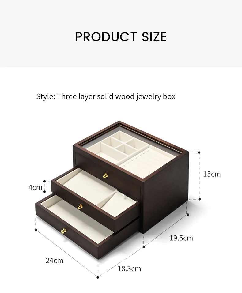 Oirlv Holz-Schmuckbox mit mehreren Schubladen, Schmuck-Organizer für Ringe, Ohrringe, Armbänder, Anhänger, multifunktionale Schmuckaufbewahrungsbox – Detail 12
