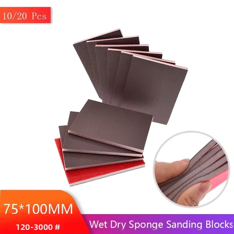 75*100mm Ultra Fine Wet Dry Sanding Sponge Blocks 10/20pcs Assorted Grit 120-3000 Washable Reusable For Polishing Abrasive Tools