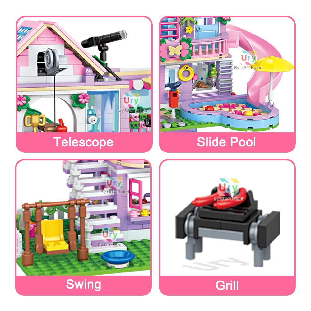 Friends City House Summer Holiday Slide Pool Villa Apartment MOC Building Blocks Set Figure DIY Toys for Kid Girl Christmas Gift