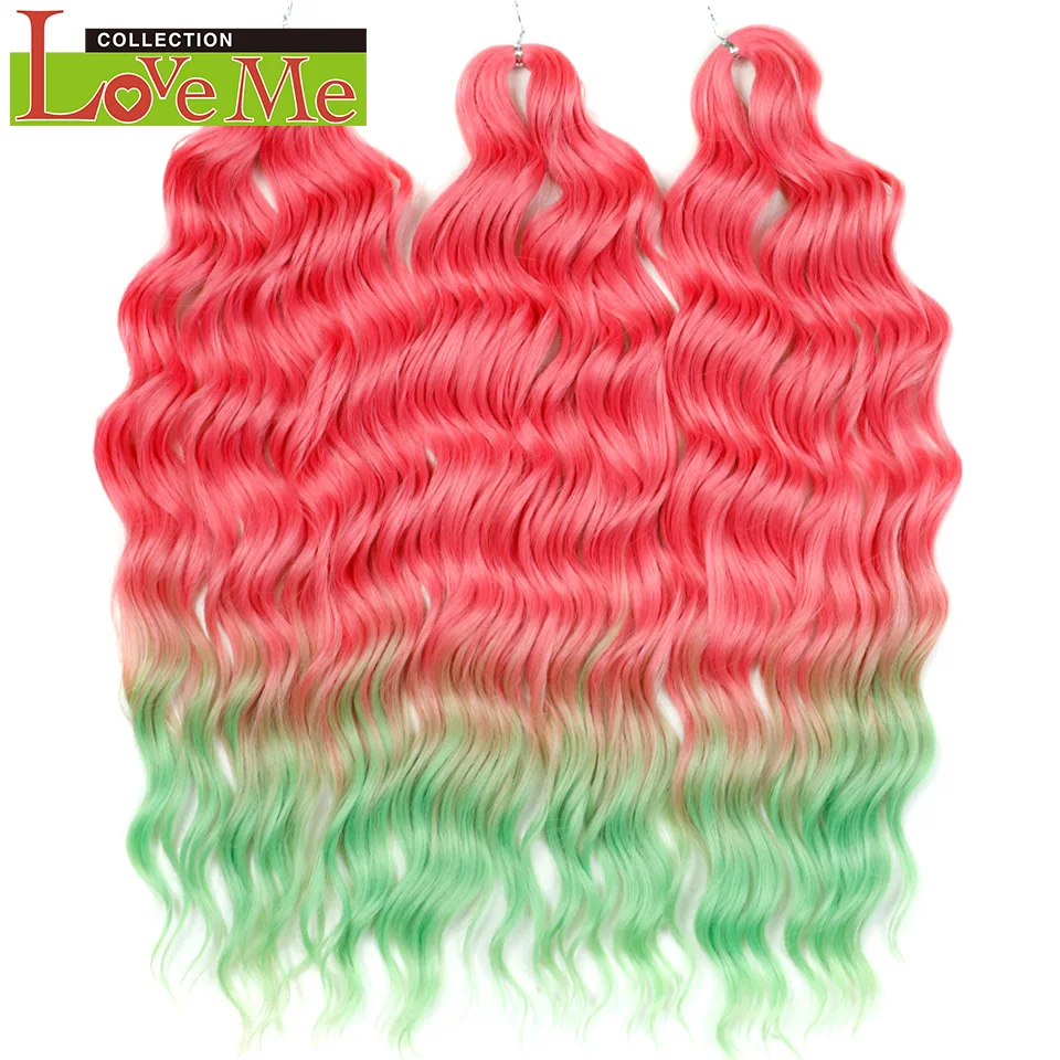 LOVE ME 24 Zoll 300g Synthetisches Haar Wasserwellen-Flechthaarverlängerungen Ombre Regenbogenfarben Tiefe Wellen Twist Häkelhaar – Detail 11