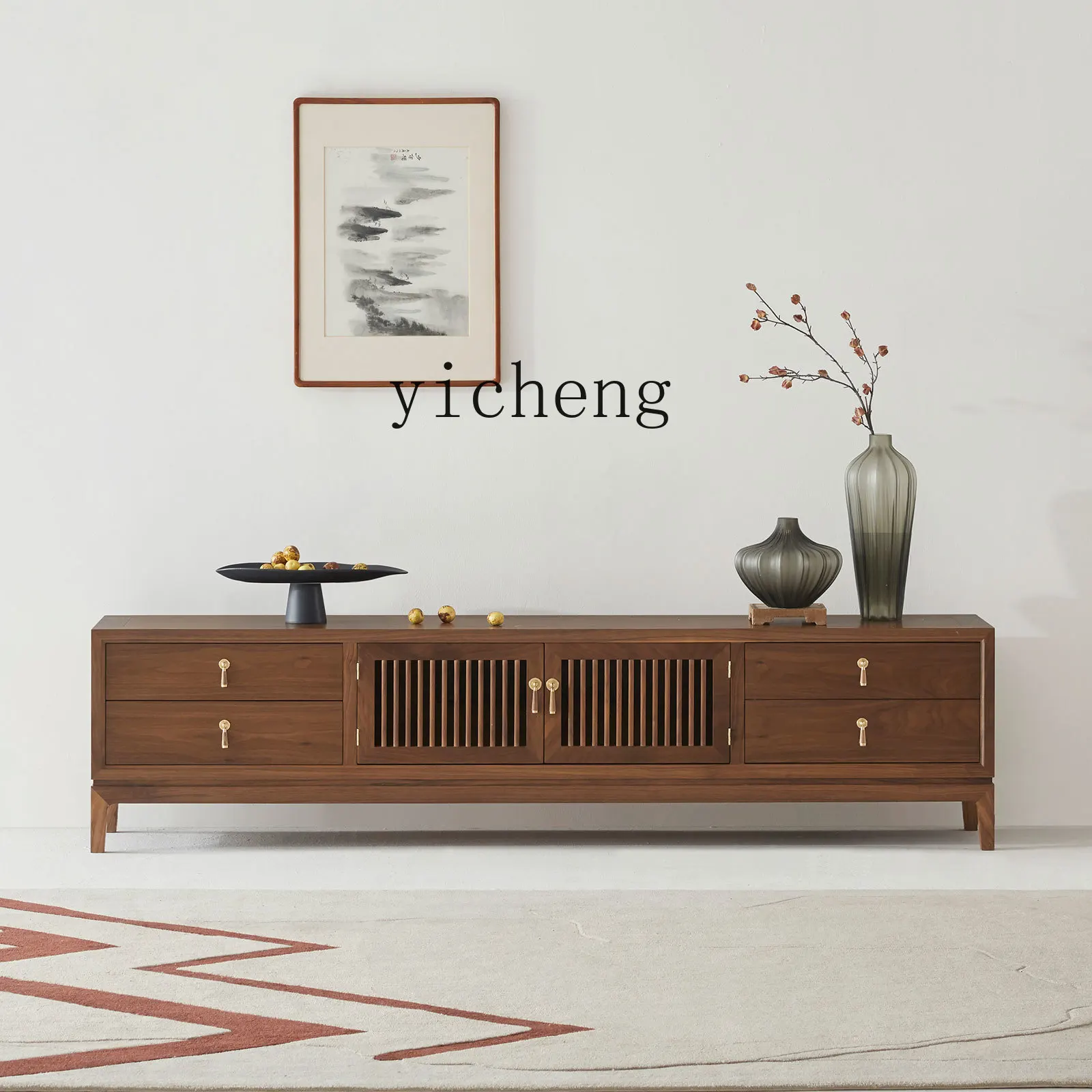 

ZYA New Chinese Style Simple Modern Bedroom Solid Wood Living Room Black Walnut TV Cabinet