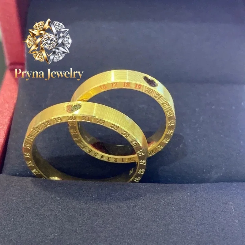 

Pryna Jewelry 9999 24K real goldING series Love you lifetime love clock ring couple ring Male ring index finger ring female go