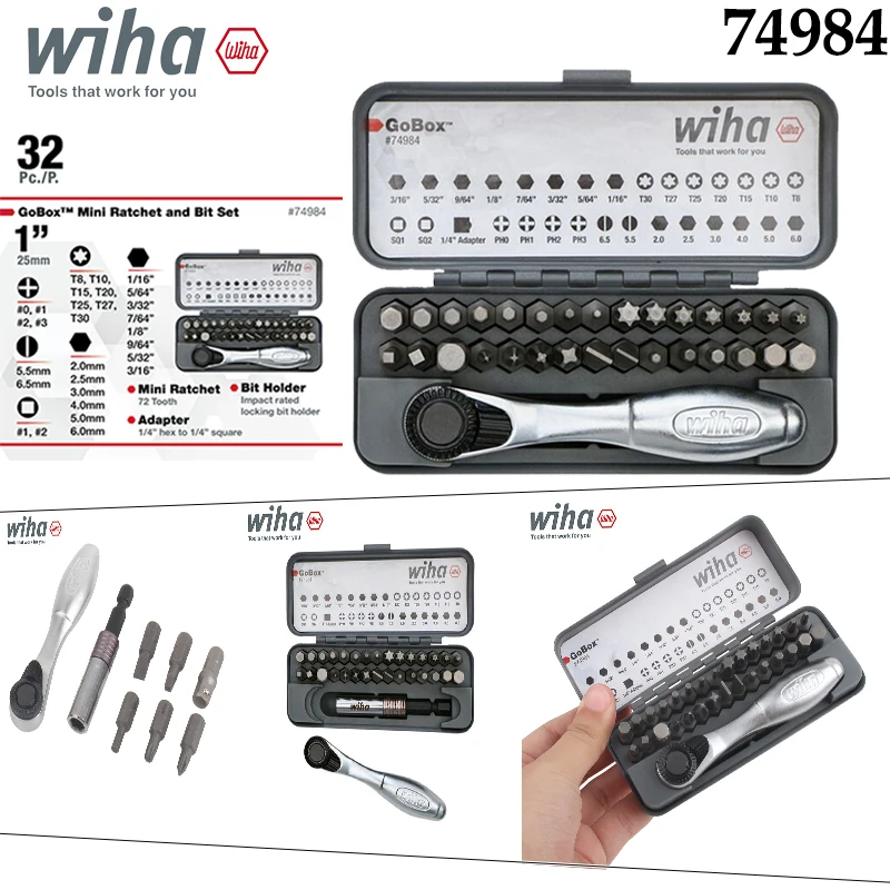 Wiha 74984 32-in-1 Ratchet Precision Screwdriver Bit Set, Multi-Size Bits Portable Storage Case DIY Hand Repair Tool