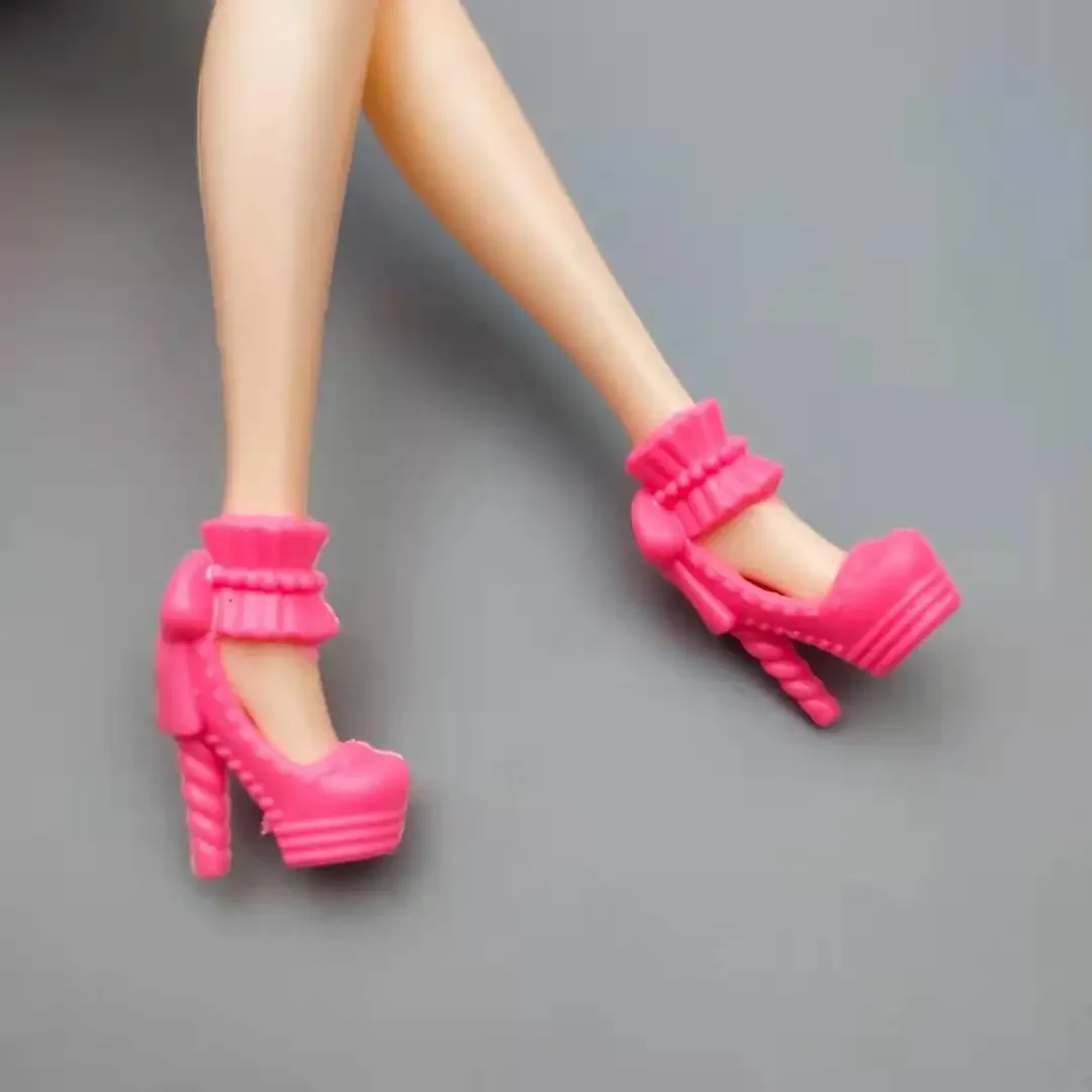 6 Pairs/lot Pink High Heel Shoes For Barbie Accessories Sneakers Sandals Princess Foot Wear Boots For Barbie Doll Shoes Girl Toy